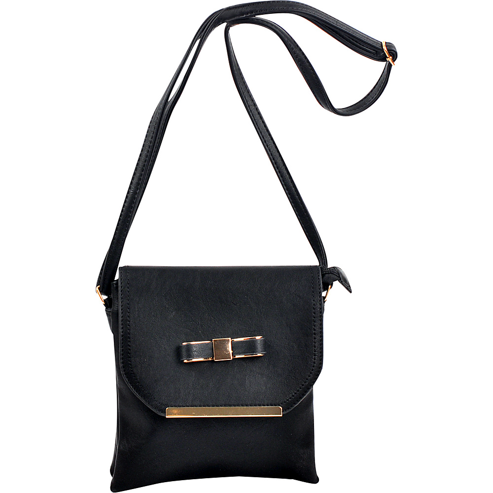 Dasein Gold Tone Bow Crossbody Bag Black Dasein Manmade Handbags