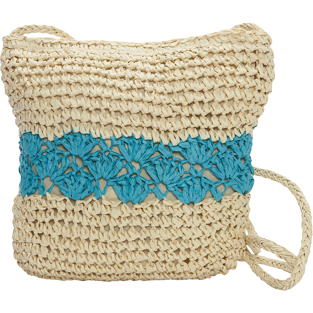 Magid Color Block Crochet Crossbody Natural Turquoise Magid Straw Handbags