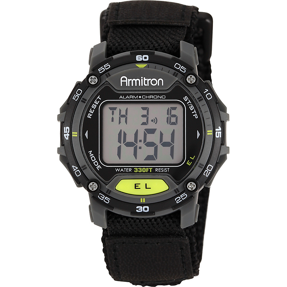 Armitron Sport Unisex Black Velcro Strap Grey Round Digital Chronograph Watch Black Armitron Watches