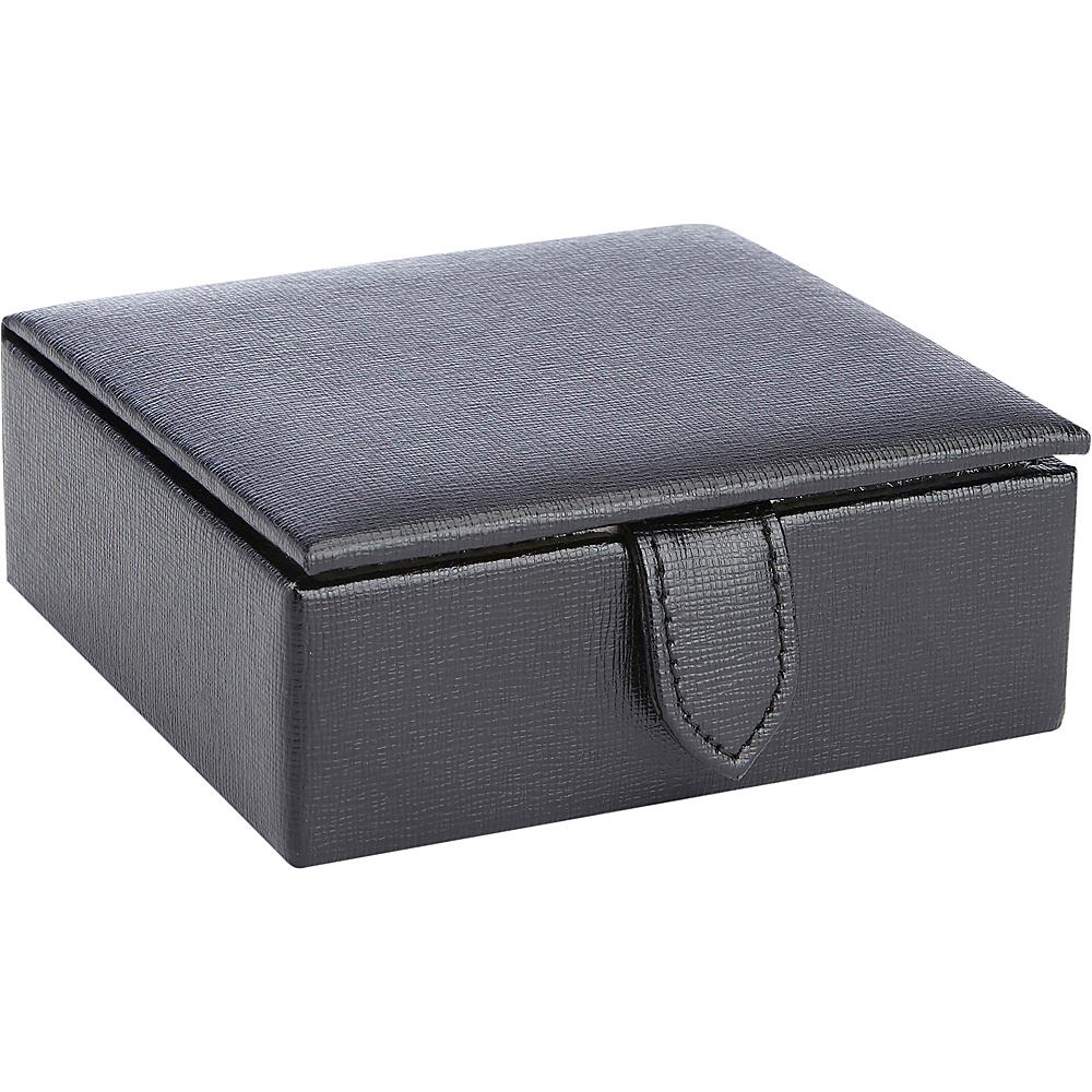 Royce Leather Suede Lined Travel Cufflink Storage Box in Saffiano Genuine Leather Fits 4 Pairs Black Royce Leather Travel Organizers