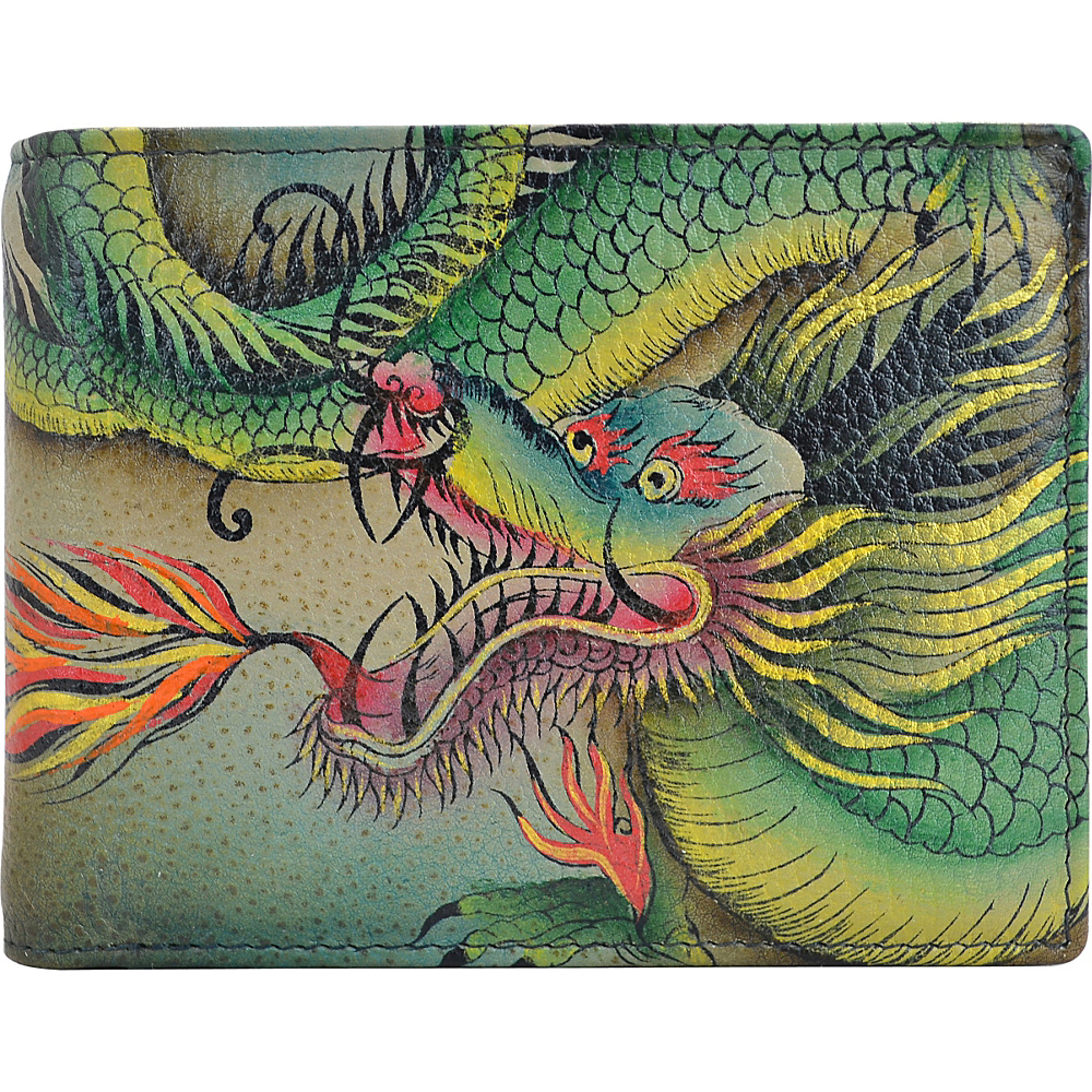 Anuschka Hand Painted Leather Two Fold Organizer RFID Wallet Hidden Dragon Anuschka Mens Wallets
