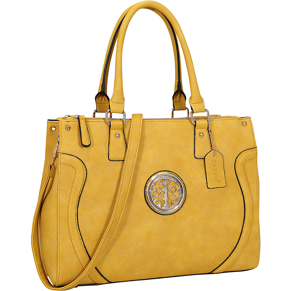 Dasein Fashion Gold Tone Work Satchel Yellow Dasein Manmade Handbags