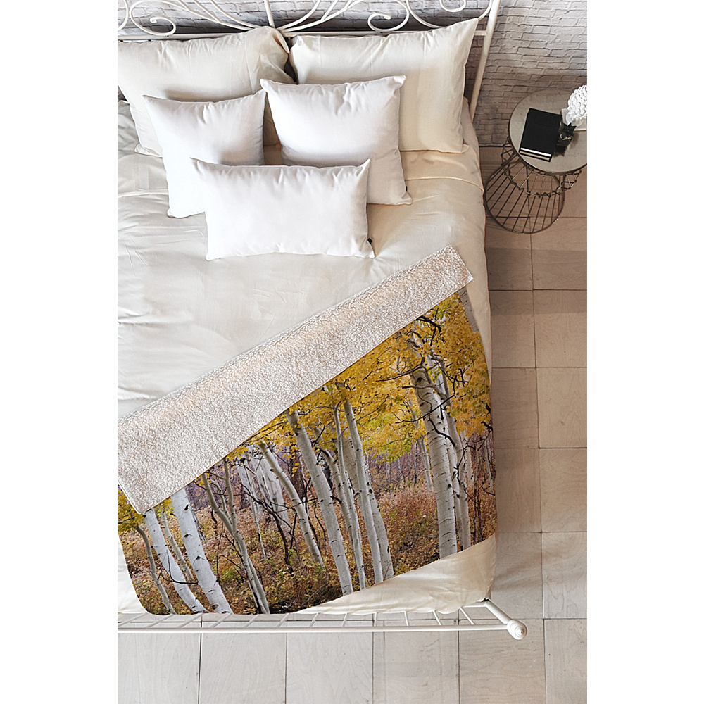 DENY Designs Barbara Sherman Sherpa Fleece Blanket Aspen Yellow Golden Aspens DENY Designs Travel Pillows Blankets