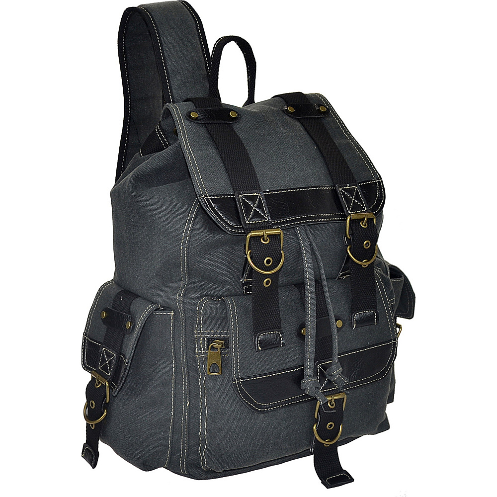 R R Collections Canvas Backpack with Flap and 2 Side Pockets Black R R Collections Everyday Backpacks