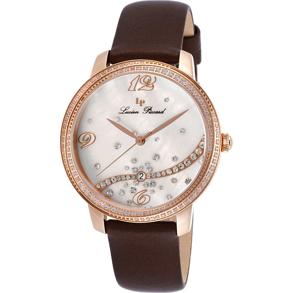 Lucien Piccard Watches Mirage Leather Band Watch Brown White Pearl Rose Gold Lucien Piccard Watches Watches