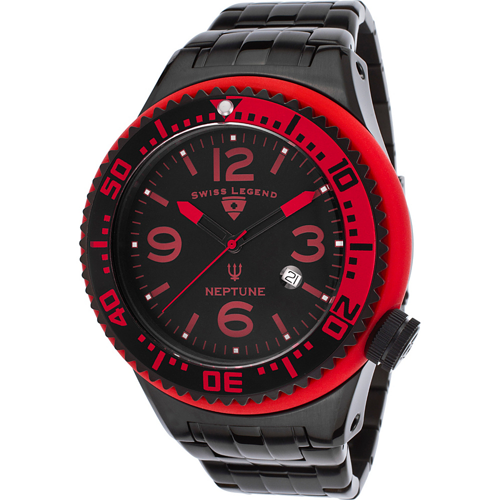 Swiss Legend Watches Neptune Stainless Steel Watch Black Red Red Swiss Legend Watches Watches