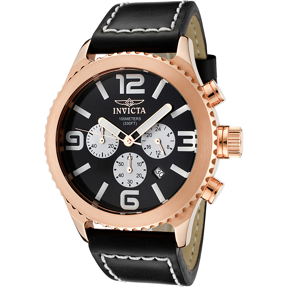 Invicta Watches Mens Specialty Chronograph Genuine Leather Band Watch Black Invicta Watches Watches