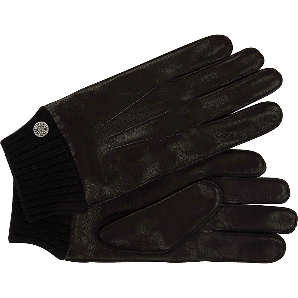 Ben Sherman Leather Glove with Knit Trim Black L Ben Sherman Hats Gloves Scarves