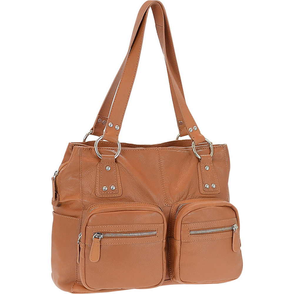 R R Collections Genuine Leather Triple Compartment Tote TAN R R Collections Leather Handbags