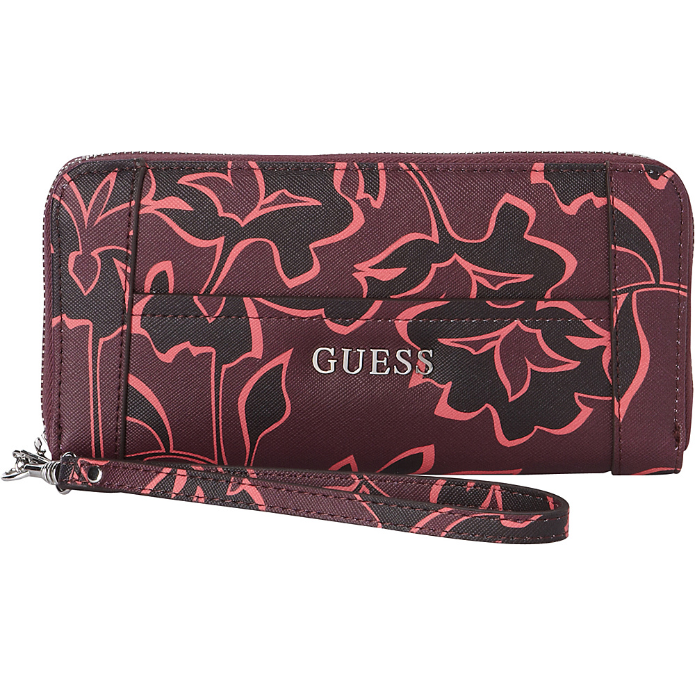 GUESS Delaney Large Zip Around Bordeaux Multi GUESS Ladies Small Wallets