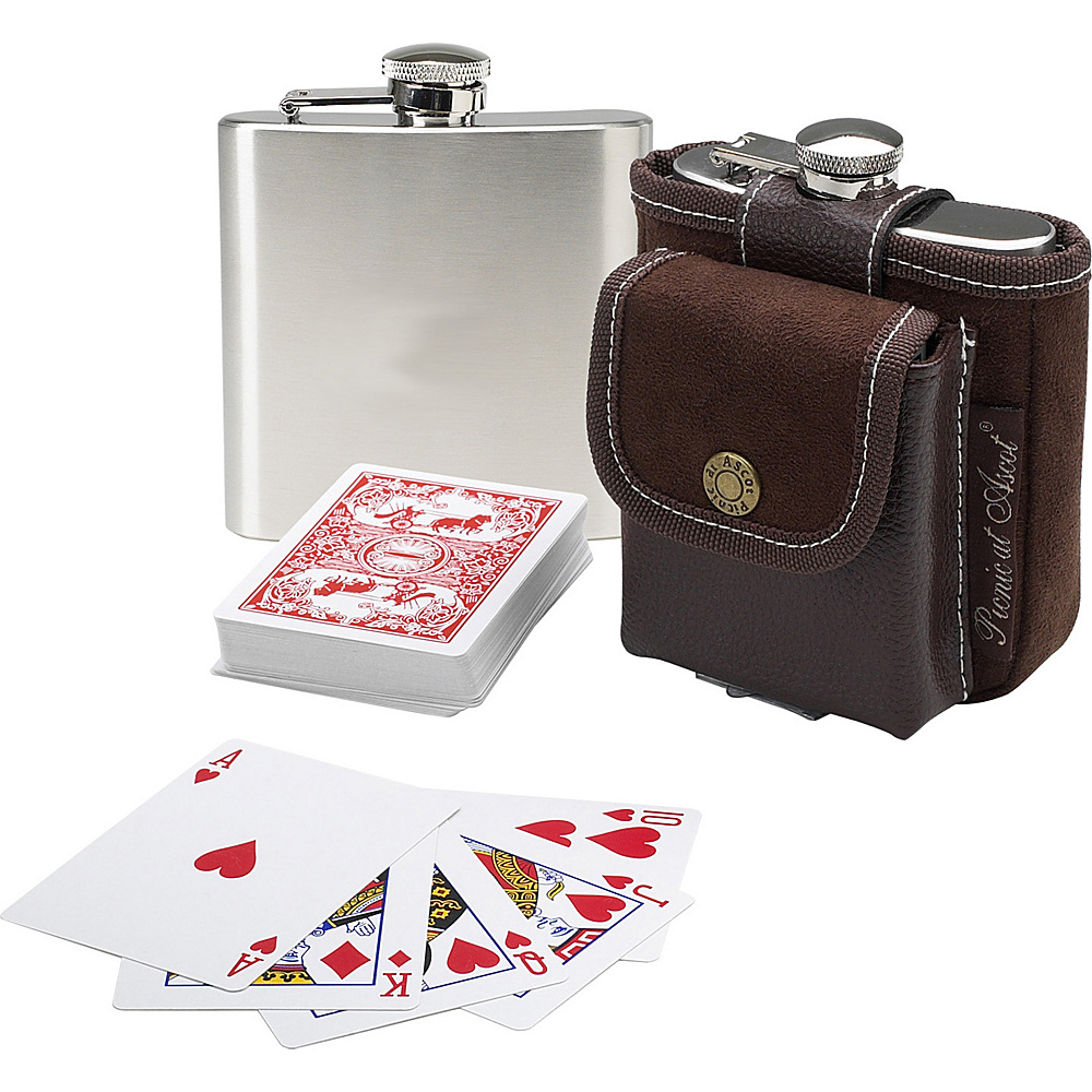 Picnic at Ascot Travel Hip Flask with Playing Cards and Case Brown Picnic at Ascot Outdoor Accessories