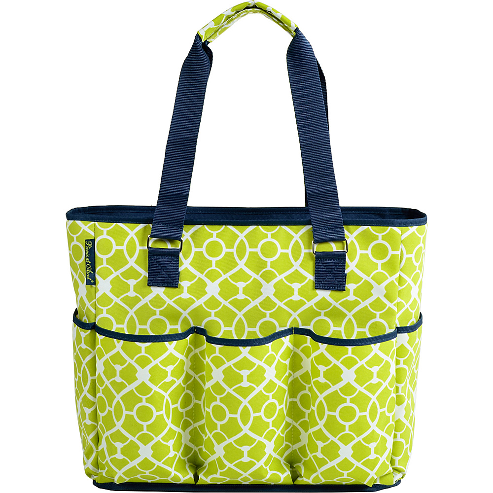 Picnic at Ascot Large Insulated Multi Pocketed Travel Bag with 6 exterior pockets Trellis Green Navy Picnic at Ascot Outdoor Coolers