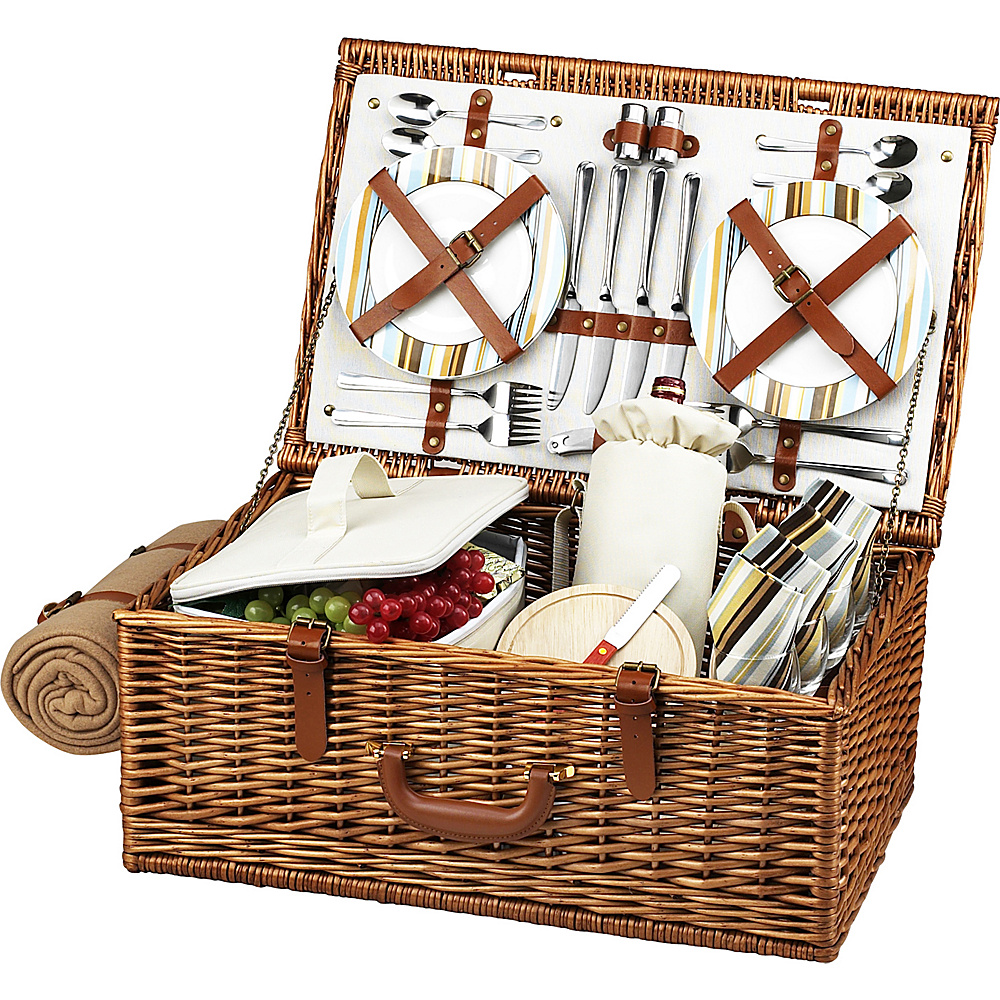 Picnic at Ascot Dorset English Style Willow Picnic Basket with Service for 4 and Blanket Wicker w Santa Cruz Picnic at Ascot Outdoor Accessories