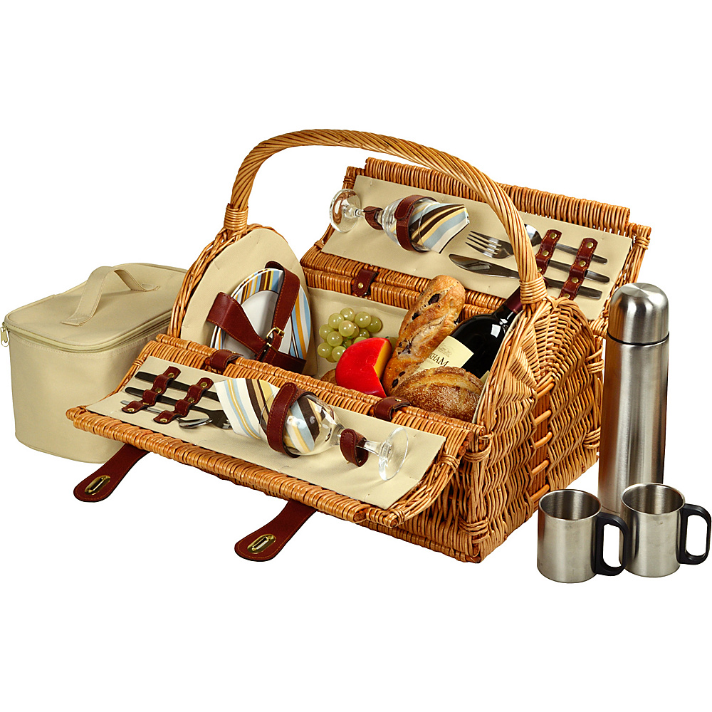 Picnic at Ascot Sussex Willow Picnic Basket with Service for 2 with Coffee Set Wicker w Santa Cruz Picnic at Ascot Outdoor Accessories