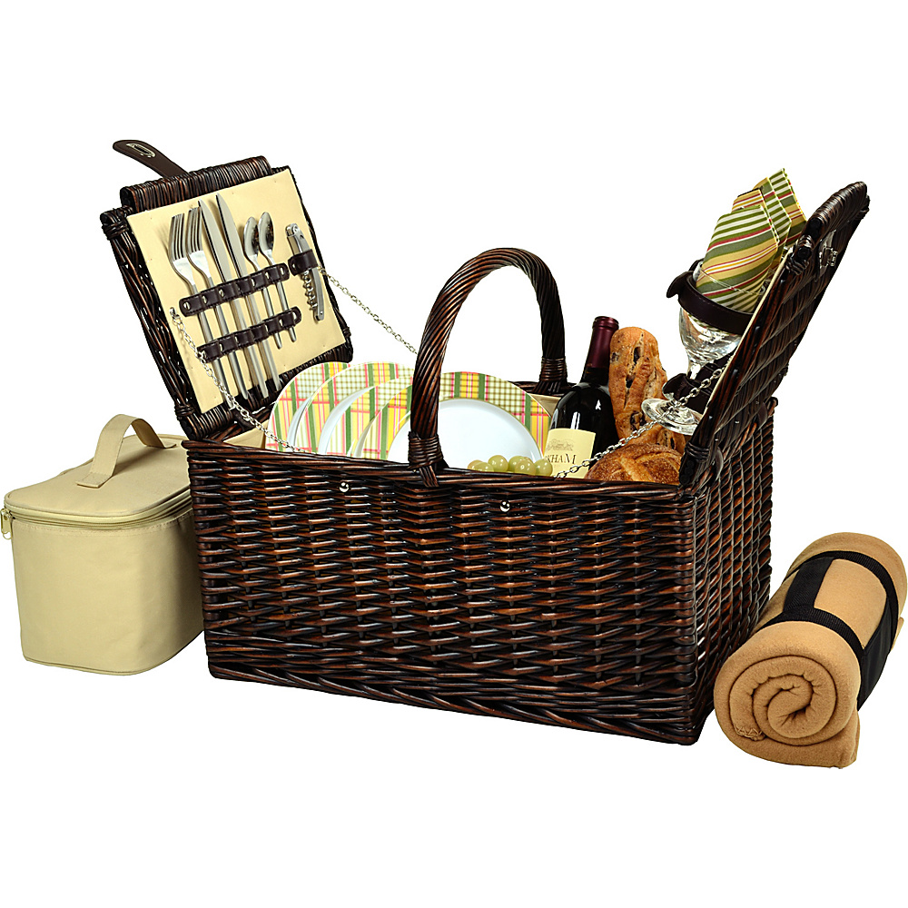 Picnic at Ascot Buckingham Picnic Willow Picnic Basket with Service for 4 with Blanket Brown Wicker Hamptons Picnic at Ascot Outdoor Accessories