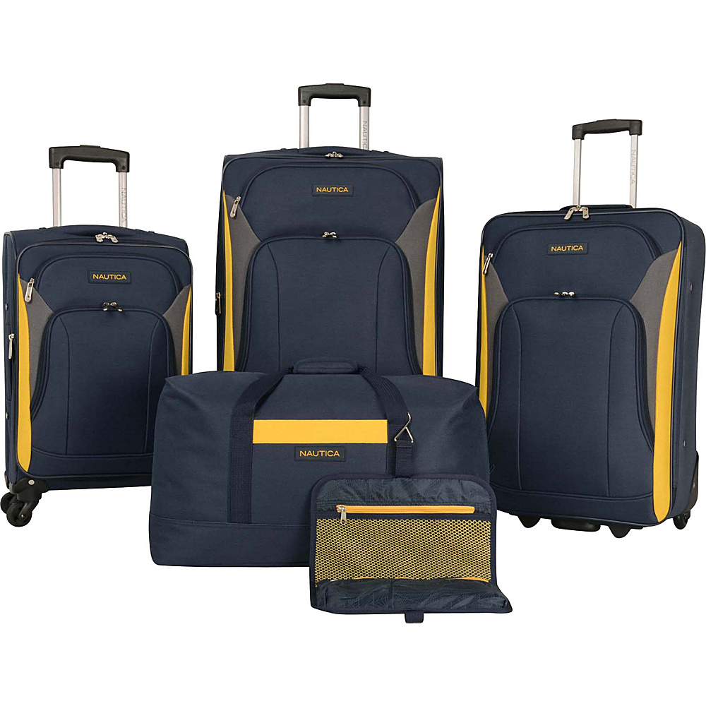 Nautica Nautica Open Seas 5 Piece Luggage Set Navy Yellow Nautica Luggage Sets