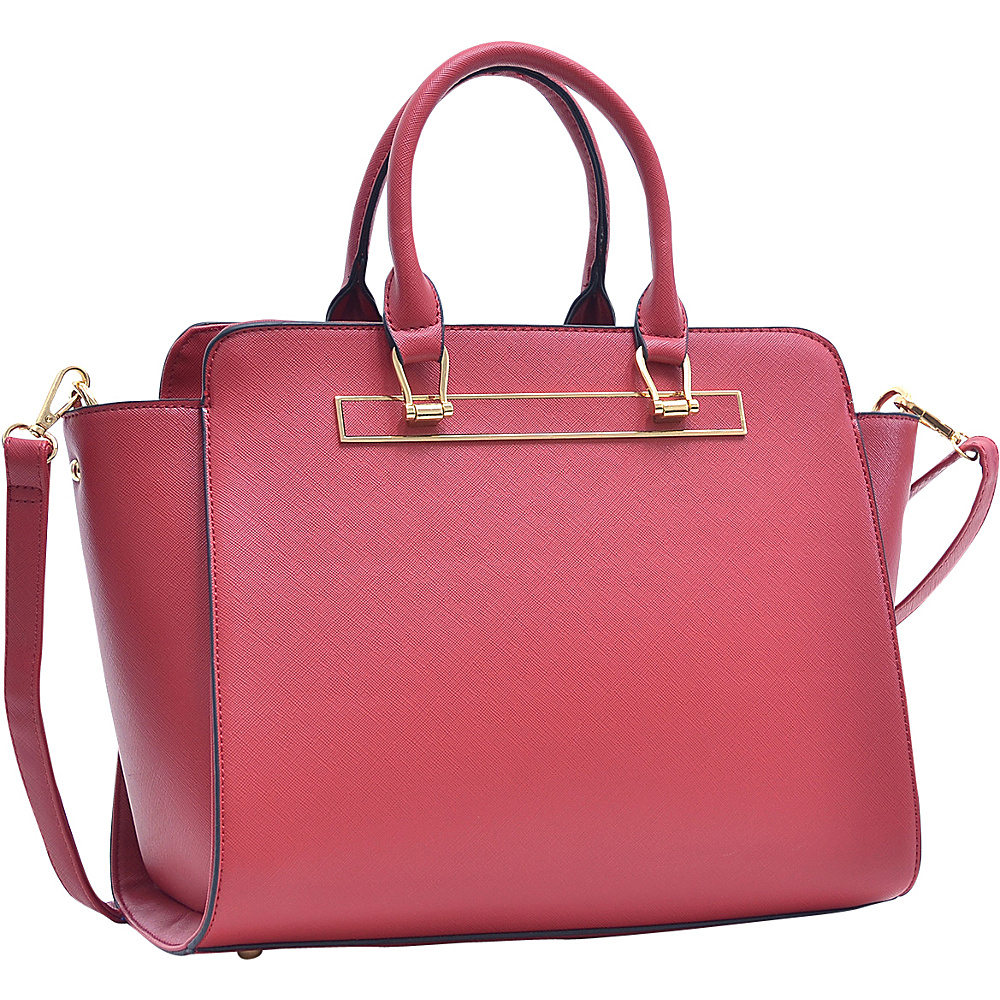 Dasein Faux Saffiano Leather Winged Satchel with Shoulder Strap Red Dasein Manmade Handbags