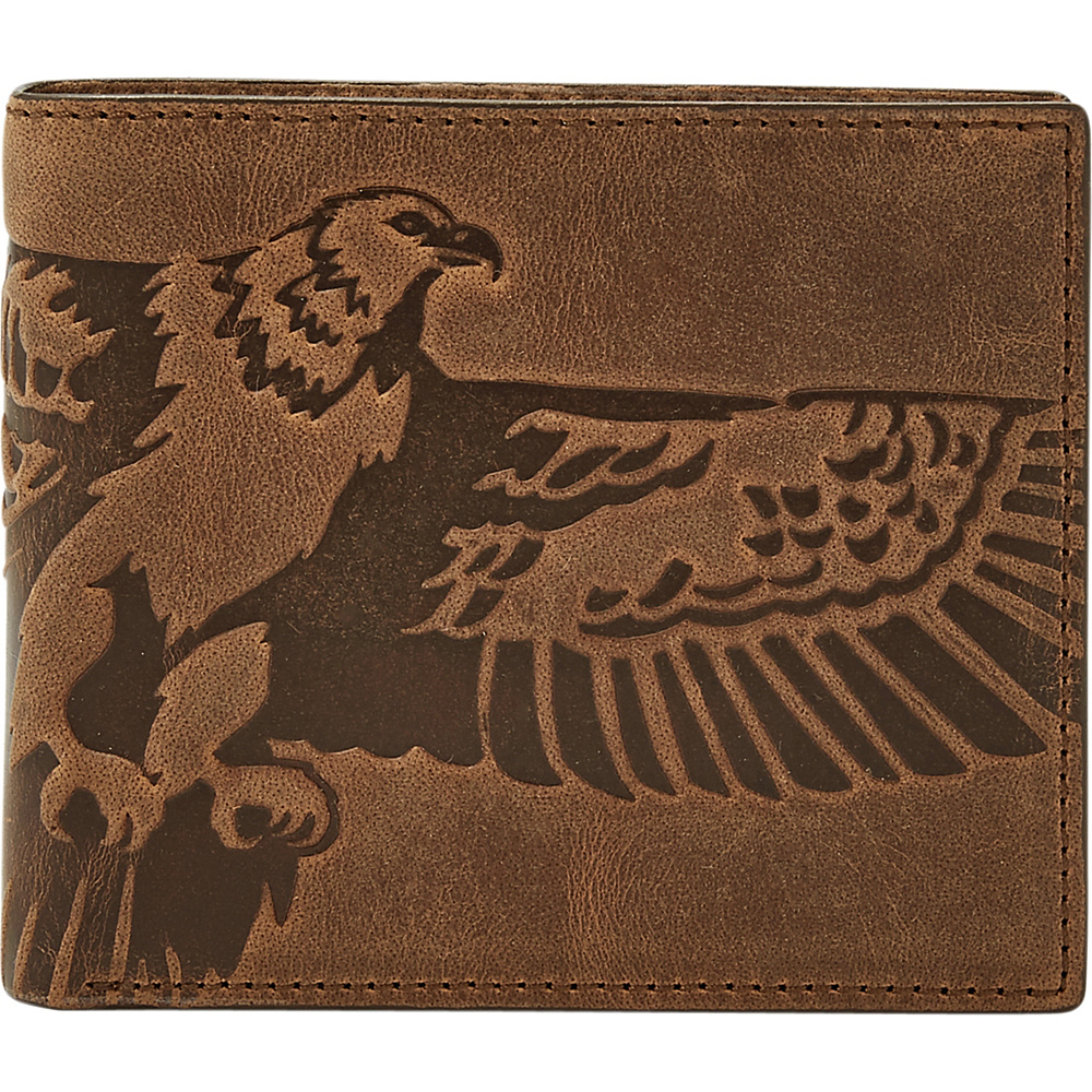 Fossil Eagle Large Coin Pocket Bifold and Keyfob Gift Set Brown Fossil Men s Wallets