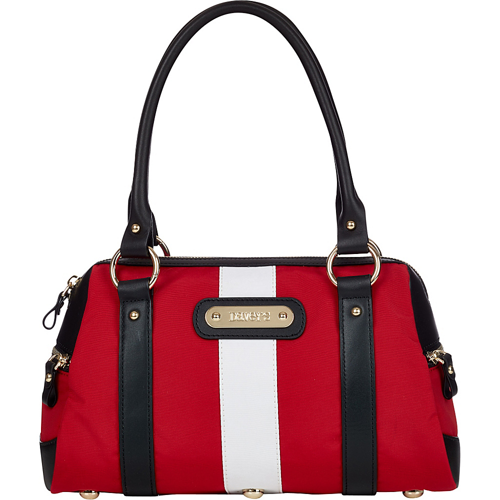Davey s Doctor Bag Stripe Satchel Red White Stripe Black Leather Davey s Fabric Handbags