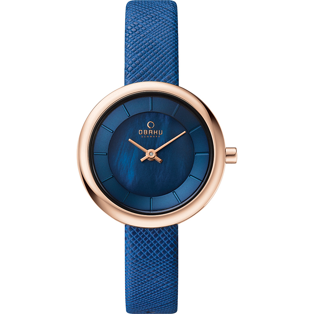 Obaku Watches Womens Leather Watch Blue Rose Gold Mother of Pearl Obaku Watches Watches