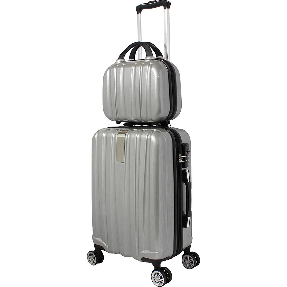 World Traveler Monaco 2 Piece Expandable Carry On Spinner Luggage Set Silver World Traveler Luggage Sets
