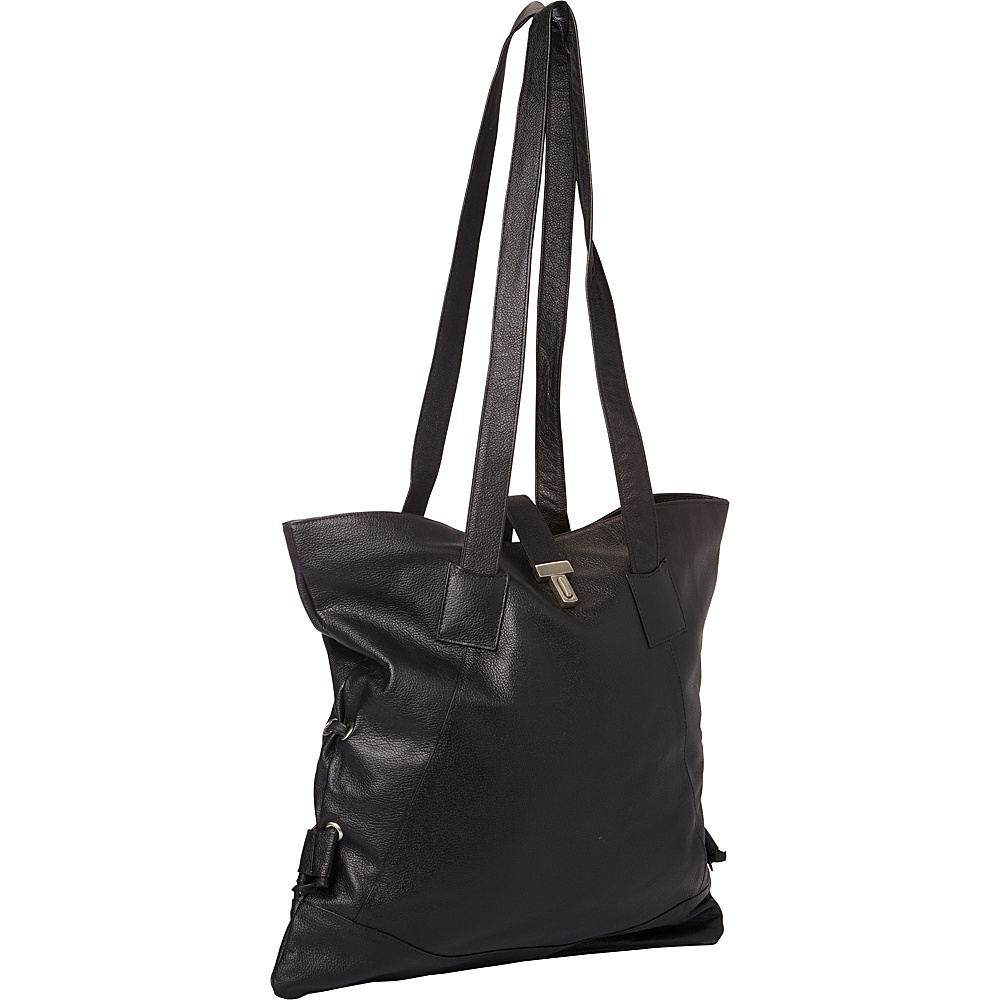Piel Leather Tote W Side Straps Black Piel Leather Handbags