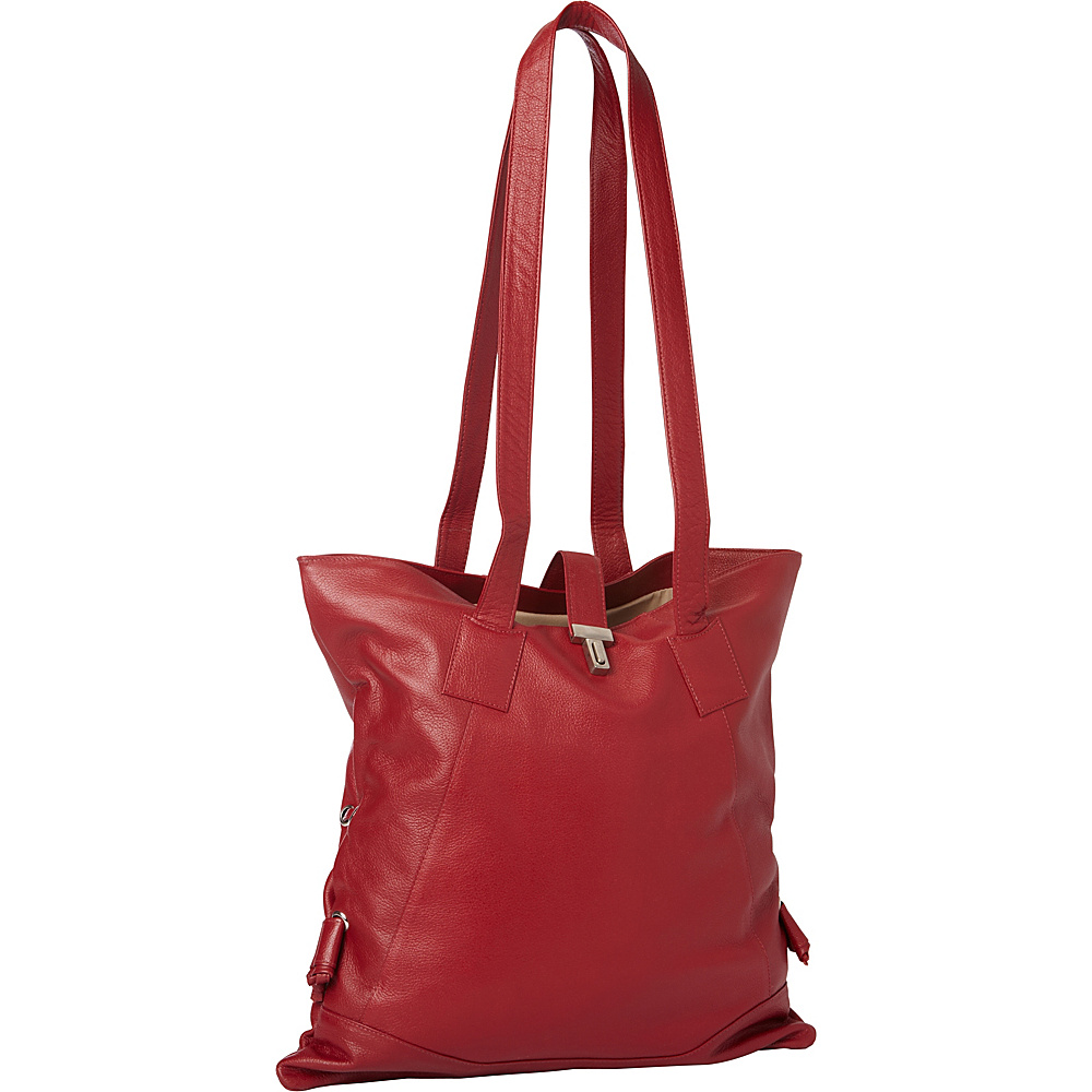 Piel Leather Tote W Side Straps Red Piel Leather Handbags