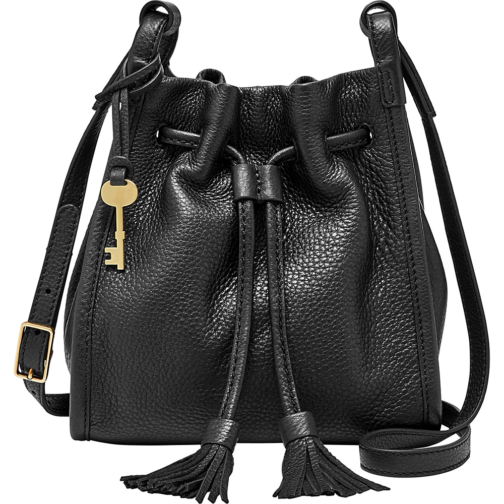 Fossil Claire Small Drawstring Crossbody with Pebbled Leather Strap Black Fossil Leather Handbags