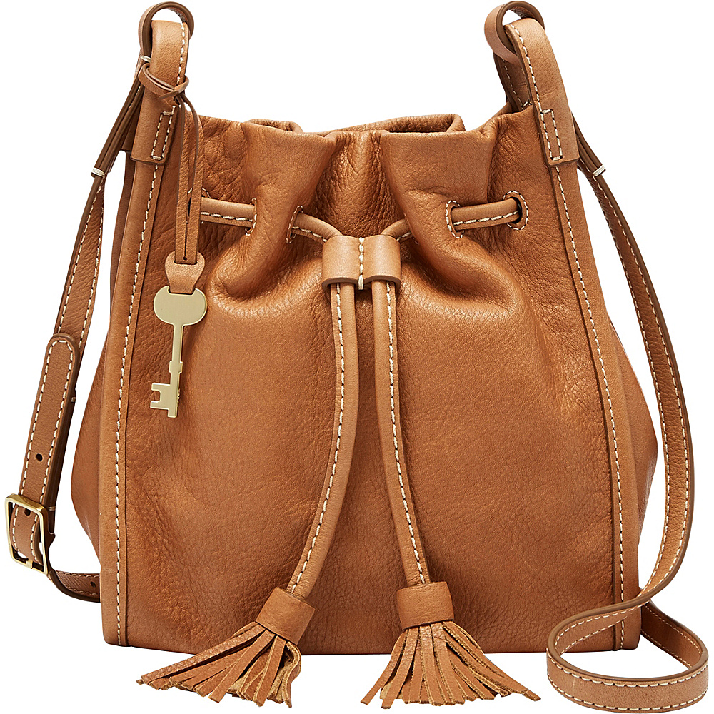 Fossil Claire Small Drawstring Crossbody with Nubuck Strap Saddle Fossil Leather Handbags