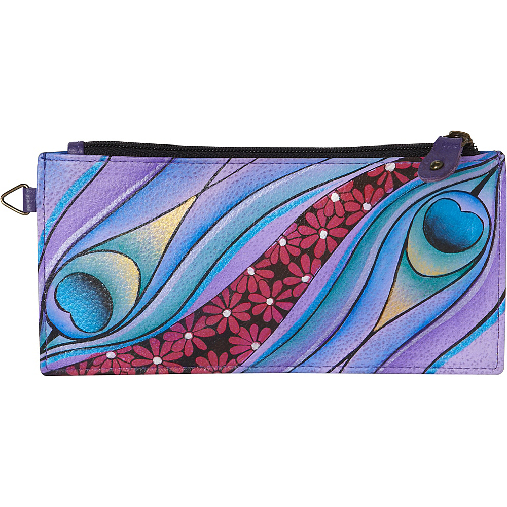 ANNA by Anuschka Hand Painted Leather Credit Card Organizer Wallet Dreamy Peacock Dewberry ANNA by Anuschka Women s Wallets