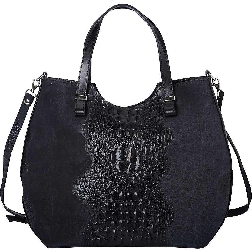 Sharo Leather Bags Alligator Textured Italian Made Leather Tote and Shoulder Bag Black - Sharo Leather Bags Leather Handbags